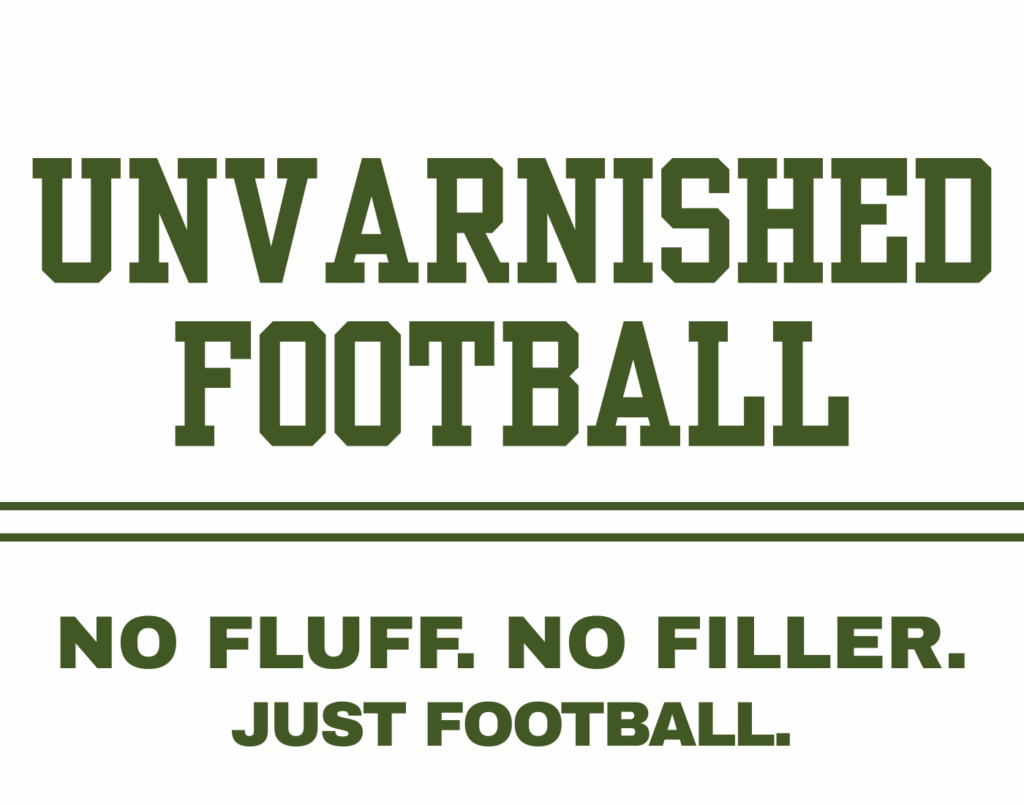 Logo for Unvarnished Football, one of the best NFL podcasts.
